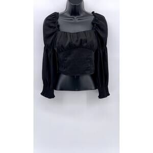 DIVIDED By H&M Women's Black Puff Long Sleeve Corset Crop Top SZ 2